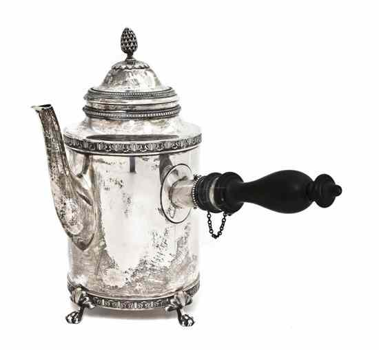 Appraisal: A Swedish Silver Argyle Coffee Pot circa having a pine