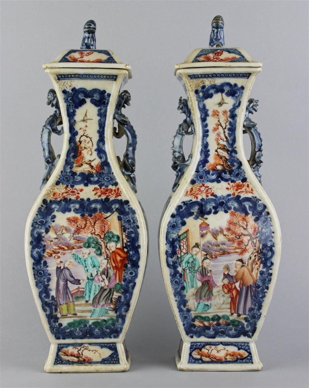 Appraisal: PAIR OF CHINESE EXPORT FLAT BALUSTER VASES AND COVERS TH