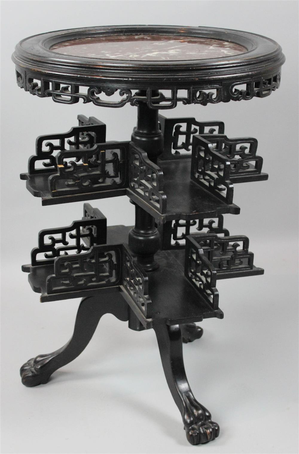 Appraisal: FRENCH BEECHWOOD REVOLVING ETAGERE in the Japanese taste possibly by