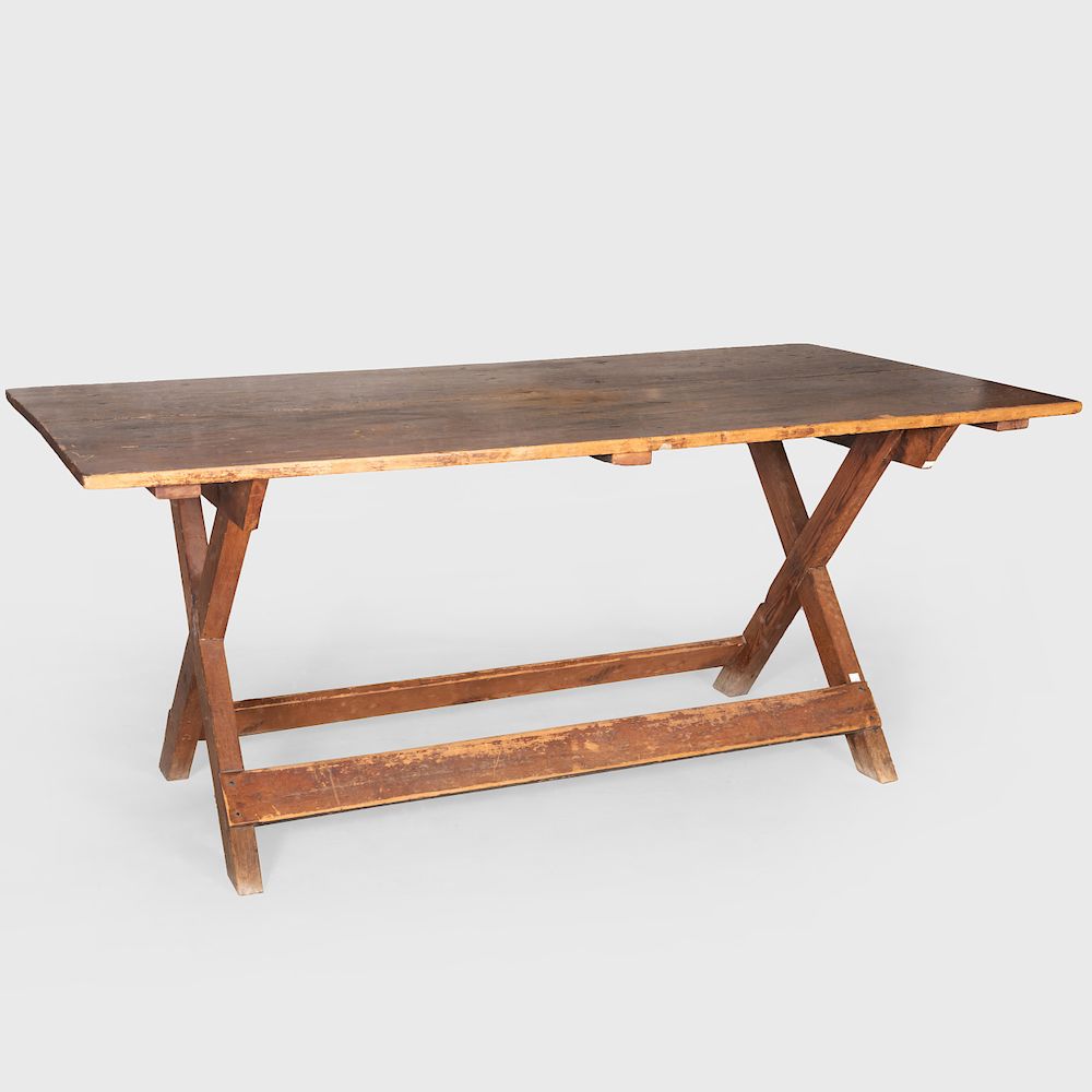 Appraisal: American Pine X-Form Trestle Table x x in Sold Stair