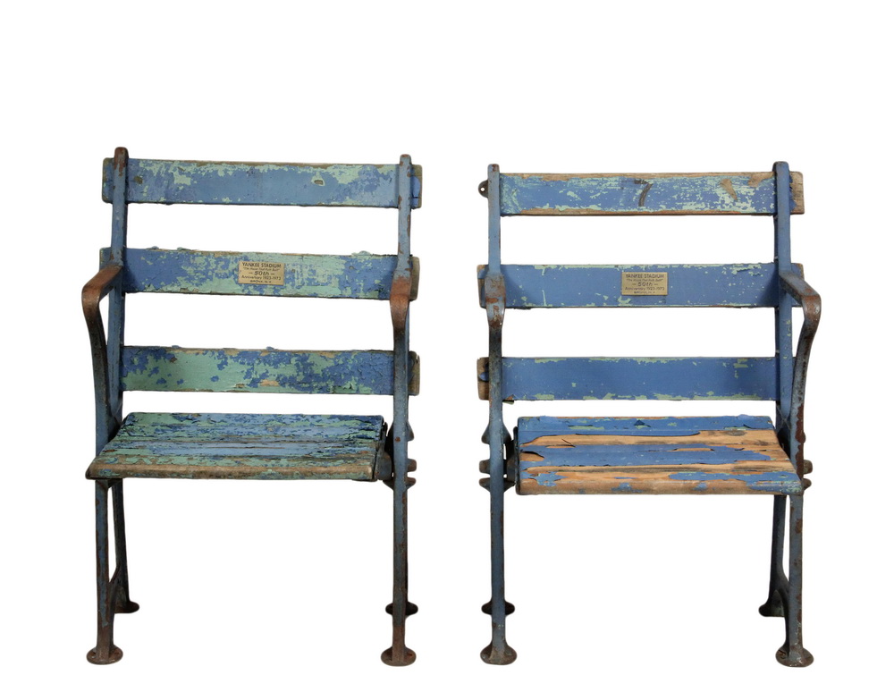 Appraisal: ORIGINAL YANKEE STADIUM SEATS - Wood and Cast Iron 'Yankee