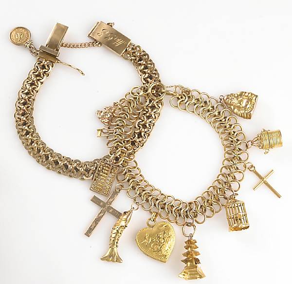 Appraisal: A collection of two k gold bracelets comprising a link