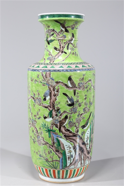 Appraisal: Large Chinese famille verte enameled porcelain Rouleau vase with birds