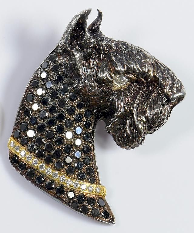 Appraisal: Platinum Diamond Schnauzer Enhancer Platinum schnauzer dog portrait enhancer pendant