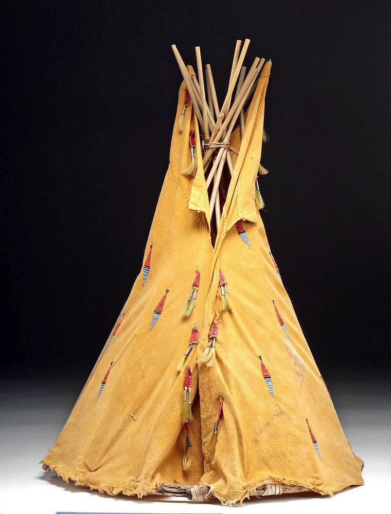 Appraisal: th C Plains Cloth Tipi Beadwork Quill Tassels Originally Listed