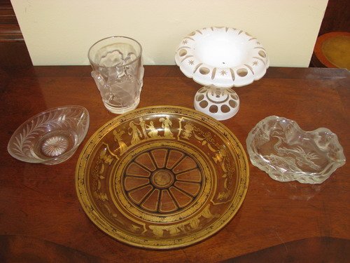 Appraisal: Title Assorted Glass Objects including Bohemian white overlay glass thumb