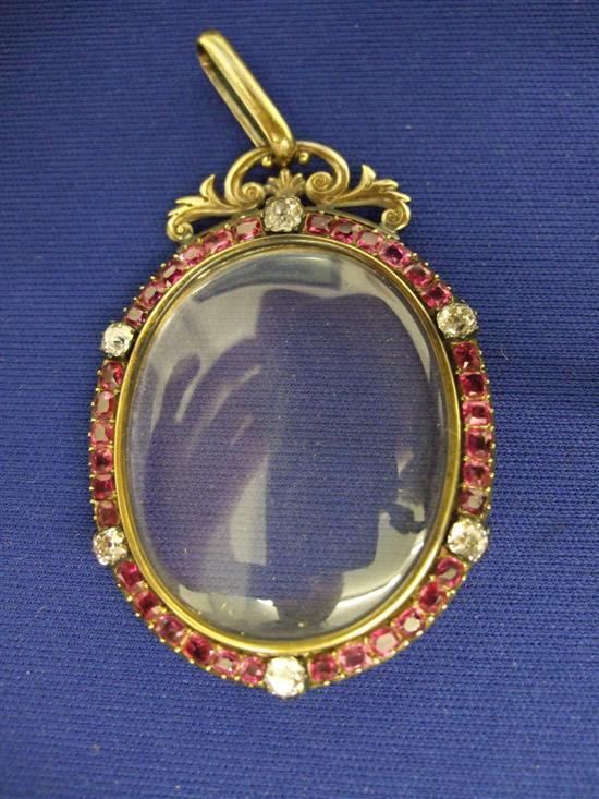 Appraisal: Oval miniature portrait frame set with rubies and old cut