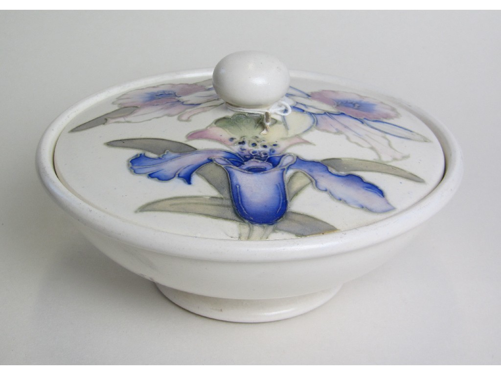 Appraisal: William Moorcroft bowl with cover decorated in salt glazed Frilled