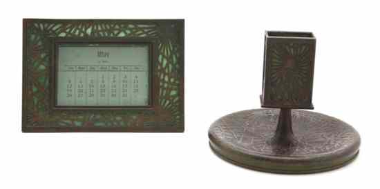 Appraisal: A Tiffany Studios Bronze Two-Piece Desk Set in the Pine