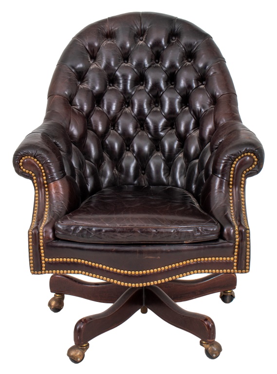 Appraisal: CHESTERFIELD EXECUTIVE SWIVEL OFFICE ARMCHAIR Hancock Moore Chesterfield style executive