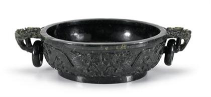 Appraisal: Large Chinese spinach jade marriage bowl qianlong six character mark