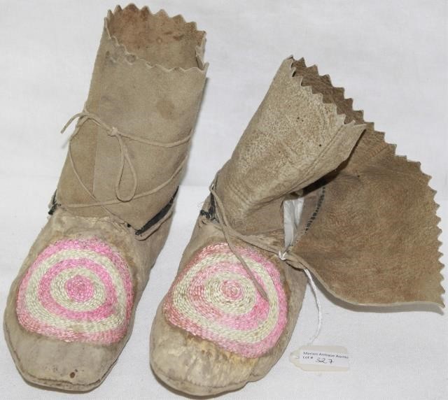 Appraisal: EARLY TH CENTURY WOMEN S PLAINS HIGH TOPMOCCASINS WITH CONCENTRIC