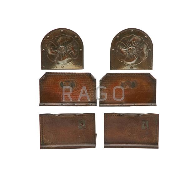 Appraisal: ROYCROFT Three pairs of bookends Condition Report Patinas are original