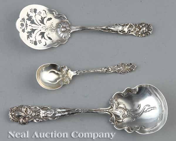 Appraisal: Three American Art Nouveau Sterling Silver Serving Pieces Alvin Mfg