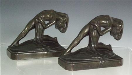 Appraisal: ART NOUVEAU PAIR OF BOOKENDS EARLY TH CENTURY bronze each