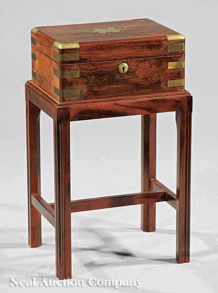 Appraisal: An English Rosewood and Brass-Banded Sewing Box th c hinged