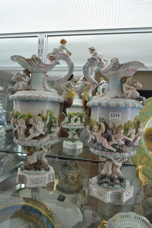 Appraisal: PAIR OF ITALIAN PORCELAIN FIGURAL EWERS RESTORATION