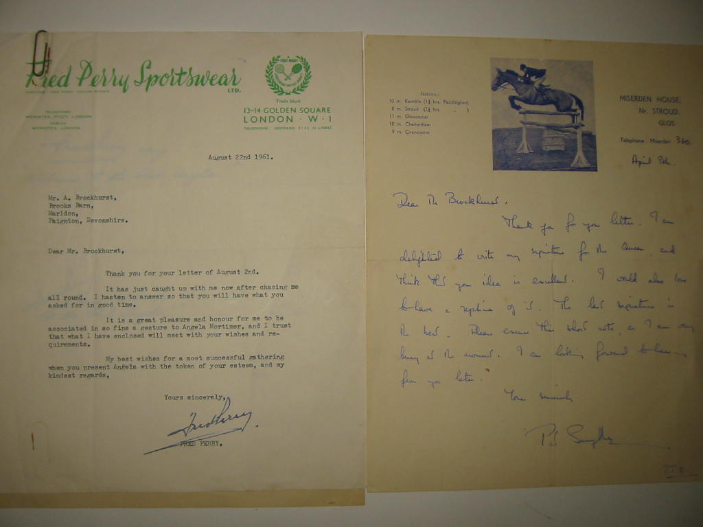 Appraisal: Fred Perry - signed typed letter Stirling Moss - signed