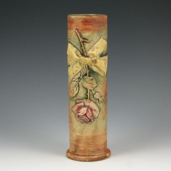 Appraisal: Weller Flemish vase with a rose and yellow ribbon Unmarked