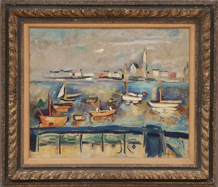 Appraisal: EUROPEAN SCHOOL HARBOR AT ANTWERP Oil on canvas x in