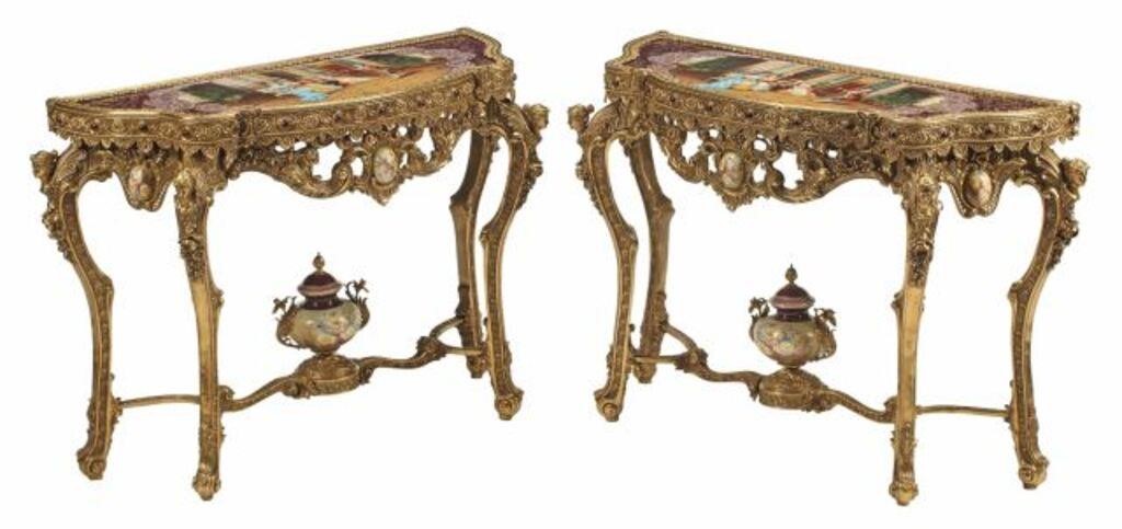 Appraisal: pair Louis XV style bronze dore and transfer decorated porcelain