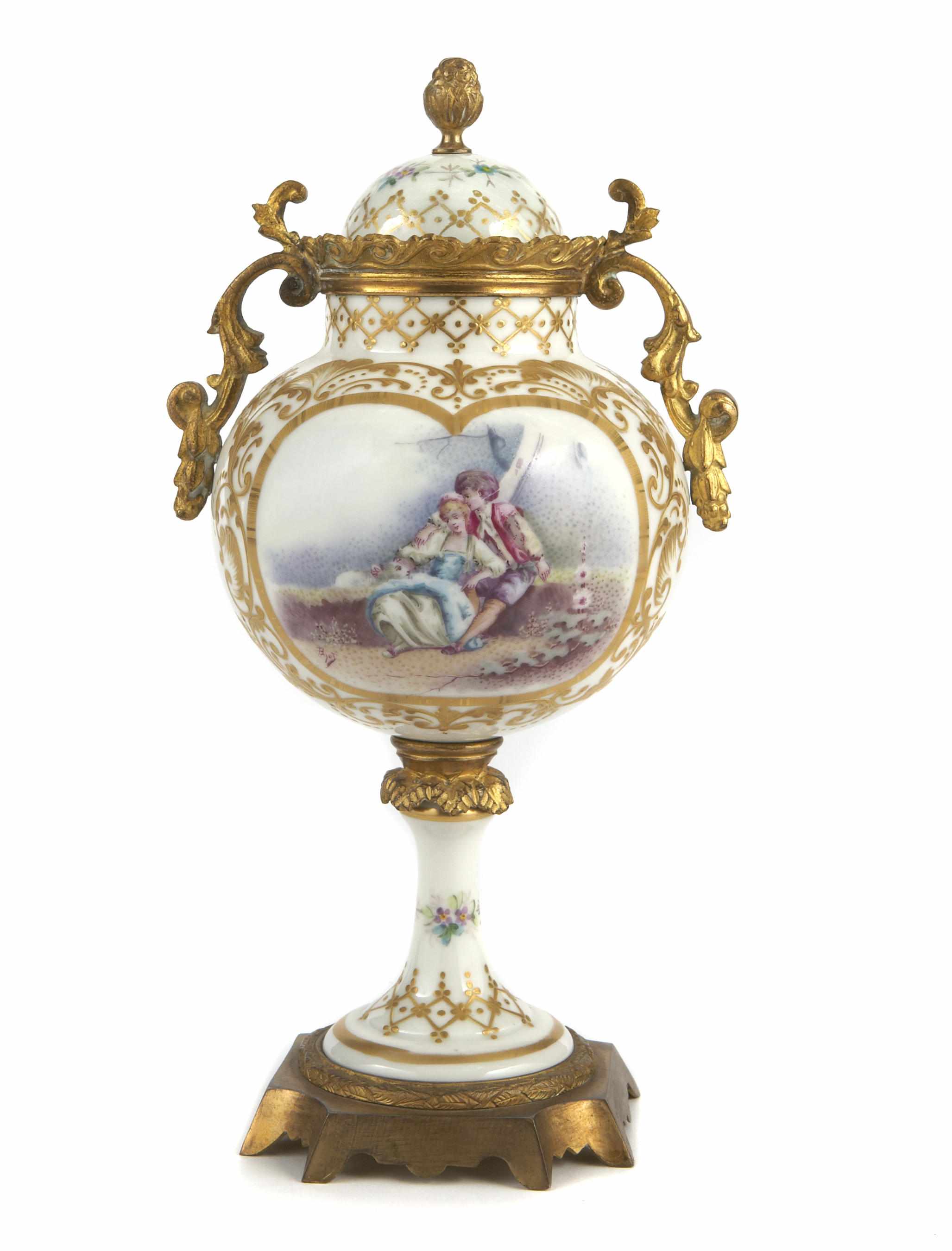 Appraisal: A Continental porcelain gilt bronze covered vase height in