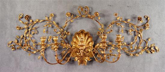 Appraisal: Ornate Gilt Brass Floral Sconce Circa Carved wooden shell backplate