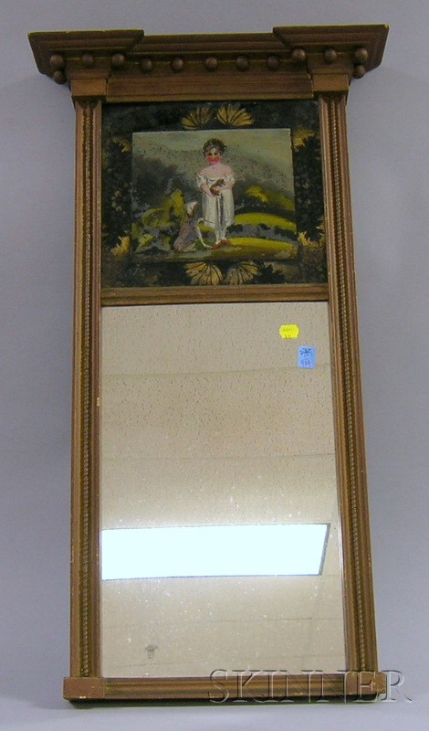 Appraisal: Gold-painted Federal Tabernacle Mirror with Reverse-painted Glass Tablet Depicting a