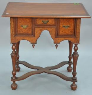 Appraisal: Custom William and Mary style lowboy with burlwood front ht