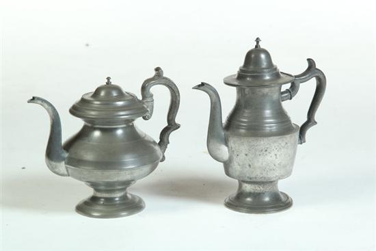 Appraisal: TWO PEWTER COFFEE POTS American th century One marked for