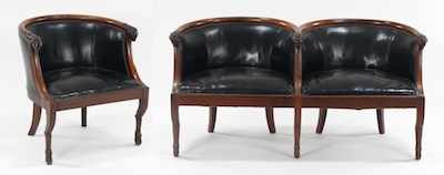 Appraisal: French Empire Style Salon Suite Mahogany frames upholstered in black