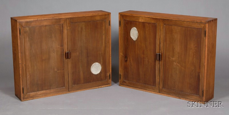 Appraisal: Pair of Asian Export Terra-cotta Mounted Hong Mu Collector Cabinets