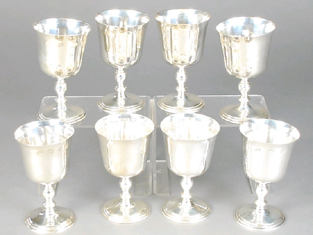 Appraisal: SET OF SILVER WINE GOBLETS with plain campana shaped bowls