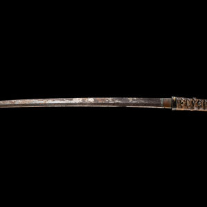 Appraisal: A Wakazashi MUMEI with partial handle Length of blade in