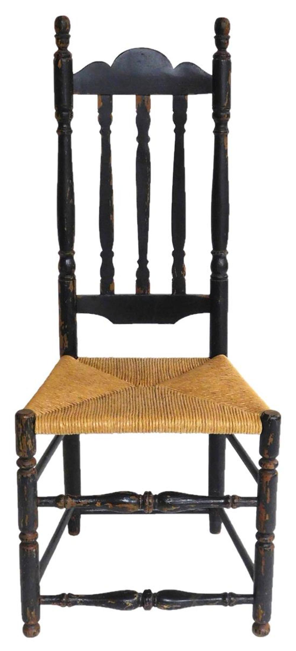 Appraisal: th C bannister back side chair American old remnants of