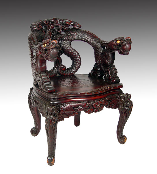 Appraisal: TH C CHINESE CARVED DRAGON CHAIR Heavily carved with dragon