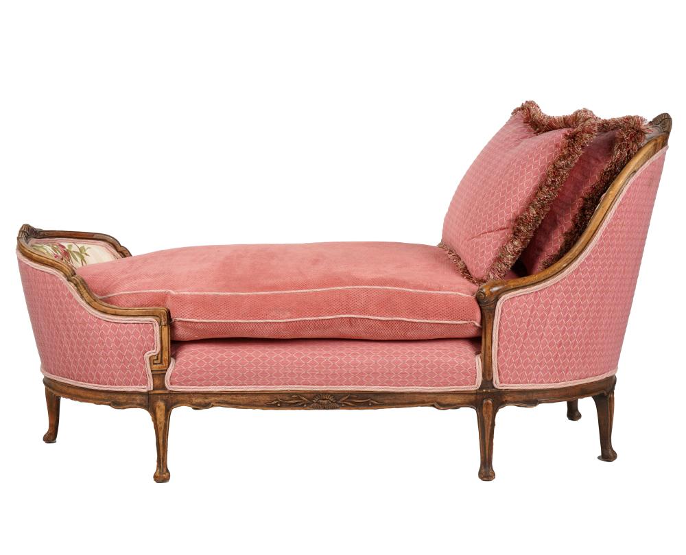 Appraisal: PROVINCIAL CARVED WOOD CHAISE LOUNGECondition sun fading and wear to