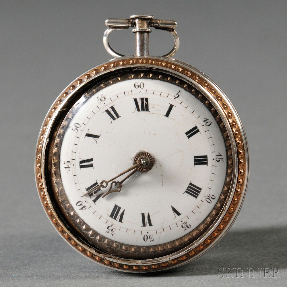 Appraisal: Continental Consular Case Pocket Watch porcelain Roman numeral dial pierced