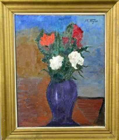 Appraisal: MARCOS TIGLIO OIL ON BOARDFloral still life of flowers in