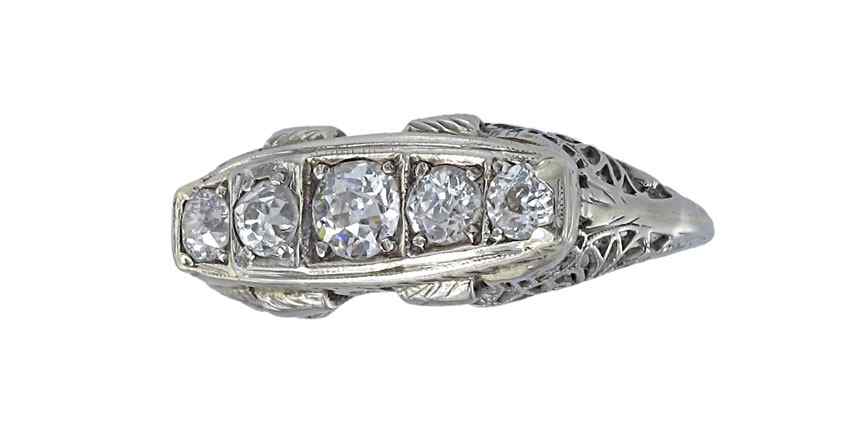 Appraisal: ANTIQUE K FILIGREE DIAMOND RING K white gold ring shows