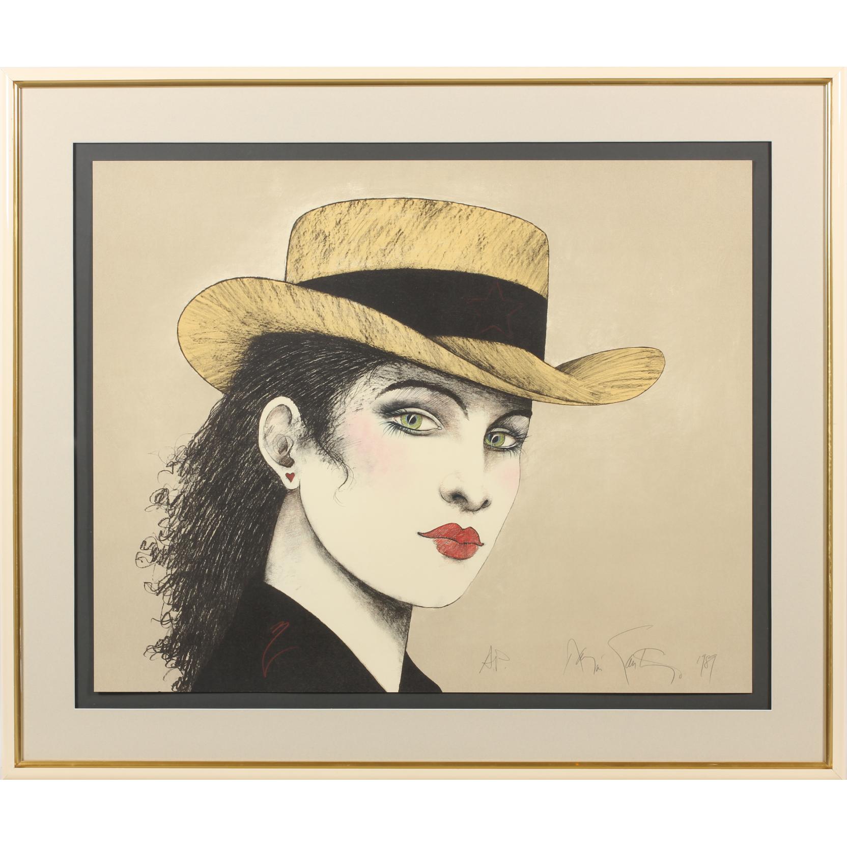 Appraisal: Ram n Santiago NY - Woman in Hat lithograph in