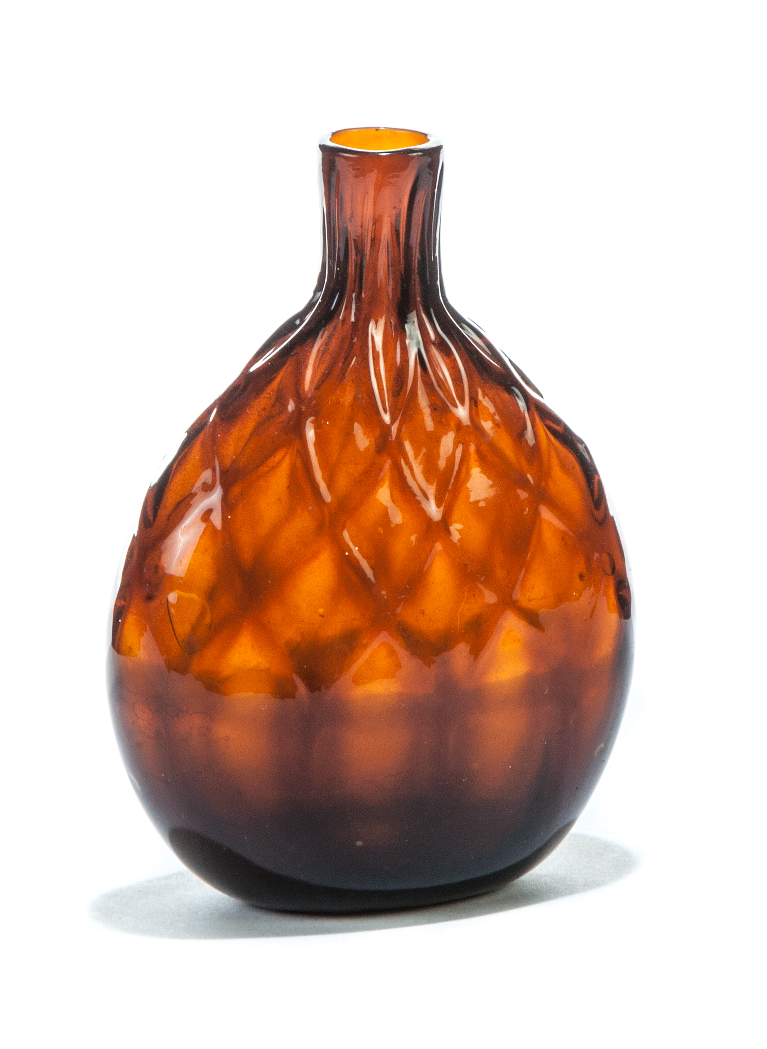 Appraisal: AMERICAN BLOWN GLASS CHESTNUT FLASK First half- th century Quilted