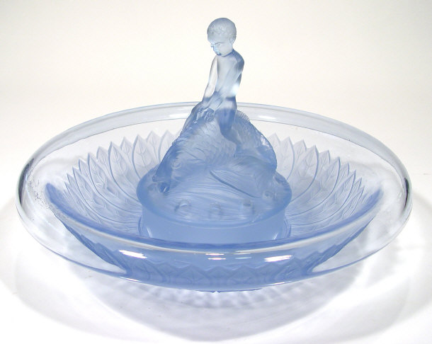 Appraisal: Art Deco blue glass bowl with central rose modelled as