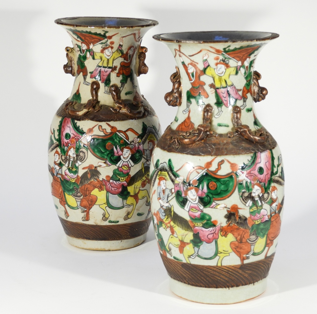 Appraisal: PR CHINESE FAMILLE VERTE COURT SCENE VASES China th CenturyPair