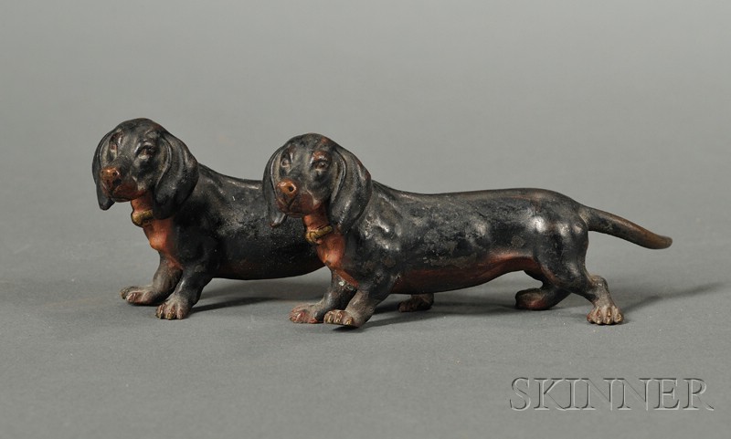 Appraisal: Small Austrian Cold Painted Bronze Figure of Two Dachshunds early