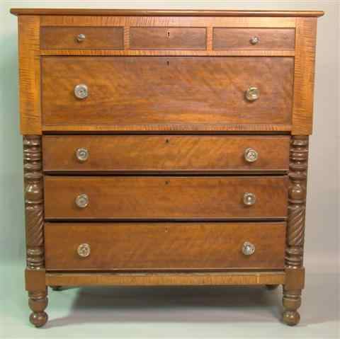 Appraisal: AMERICAN CLASSICAL MAHOGANY AND TIGER MAPLE CHEST OF DRAWERS mid-