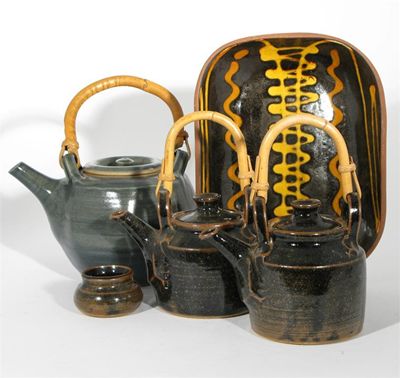 Appraisal: A collection of studio pottery including two Temmoku glazed teapots