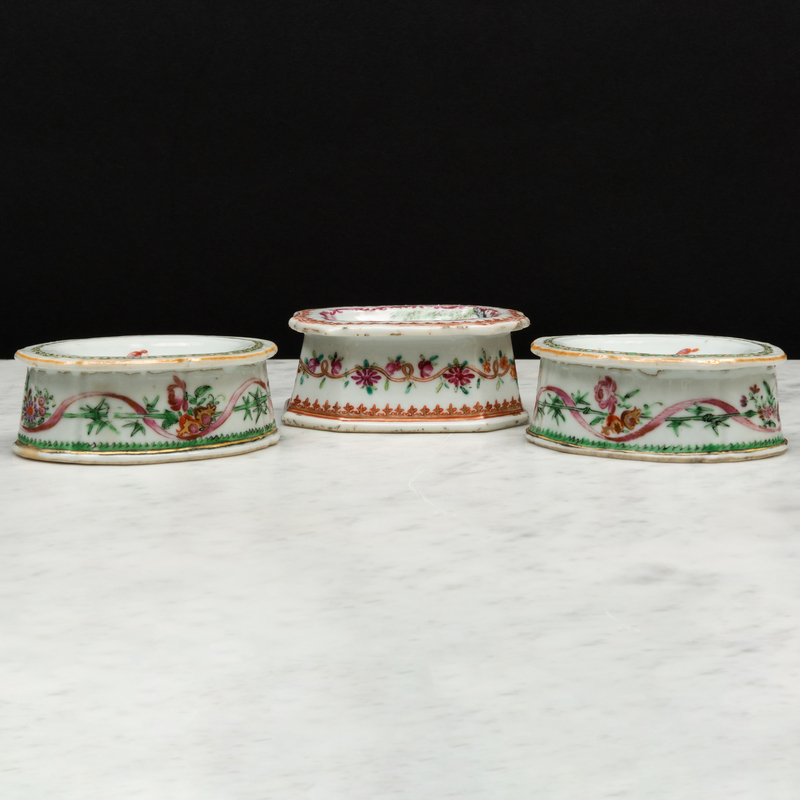 Appraisal: Three Chinese Export Famille Rose Porcelain Trencher Salts Unmarked Comprising