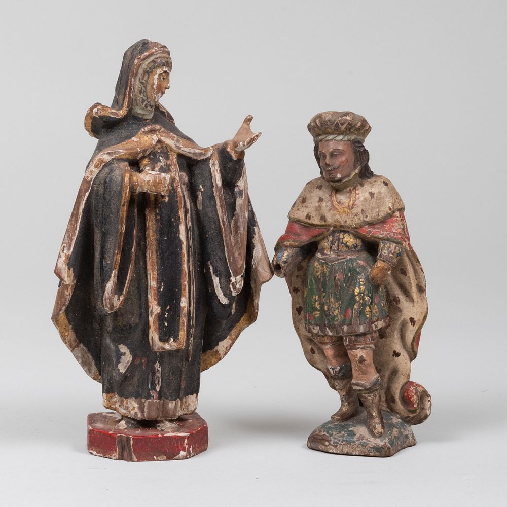 Appraisal: Continental Painted and Parcel-Gilt Wood Models of St Luke and