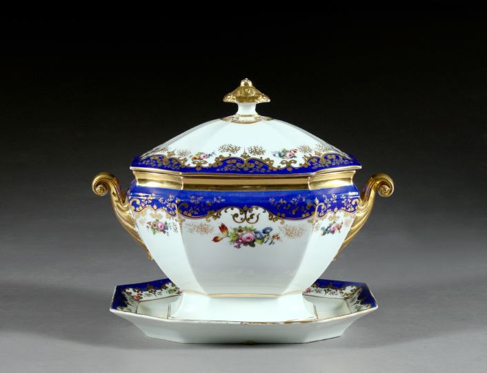 Appraisal: Attractive Paris Porcelain Two-Handled Covered Soup Tureen ad Matching Octagonal